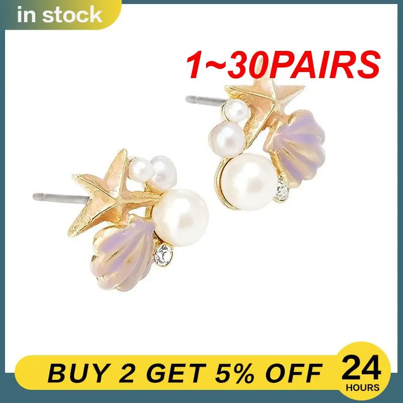 

1~30PAIRS Fresh And Sweet Shell Earrings Not Easily Oxidized Twisted Pearl Earrings Asymmetrical Design Must Have Women