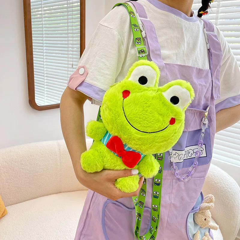 

Kawaii Sanrio Keroppi New Cartoon Animals Plush Toy Net Red Green Frog Plush Bag Funny Big Eyes Frog Doll Bag