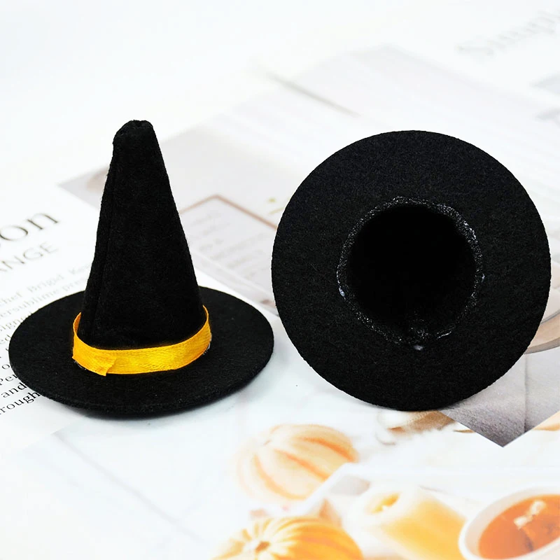 6 Stück Halloween Mini Filz Hexenhüte Weinflasche Dekor DIY Handwerk für Halloween Party Home Bar Dekoration Lieferungen Schwarze Kappe Requisiten – Detail 7