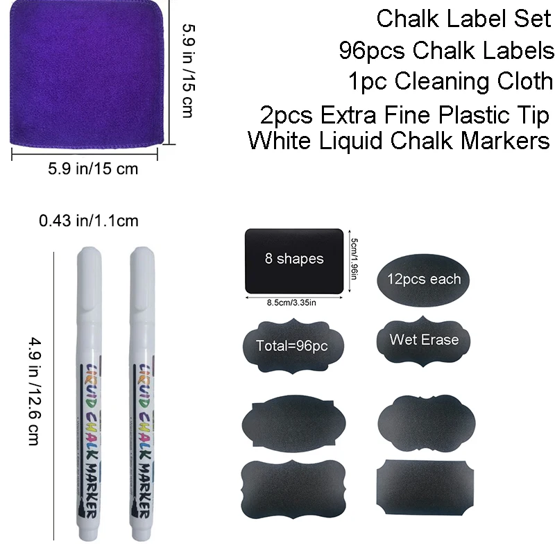 48/96 Chalkboard Labels Set for Jars-Chalkboard Labels Stickers with Chalk Marker-Black Chalk for Containers Pantry