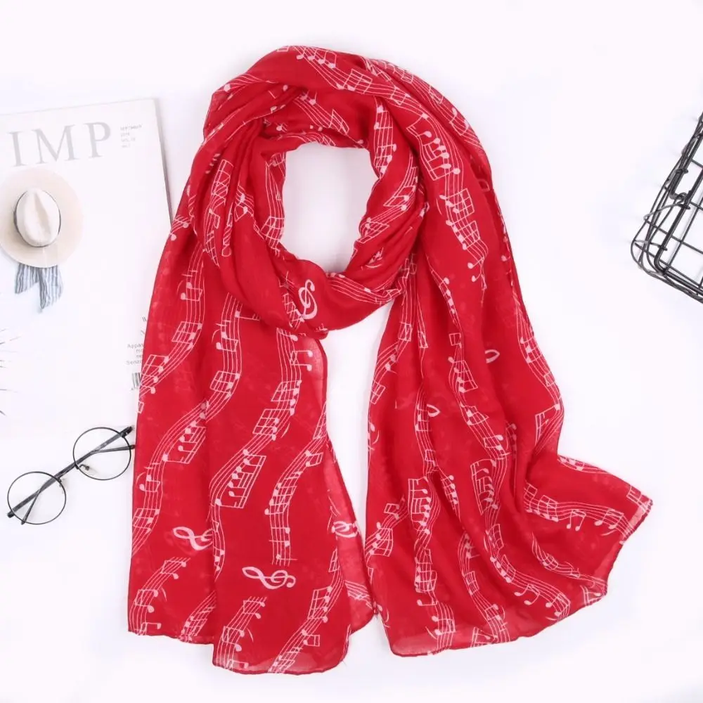 Colorful Musical Note Print Scarf Cotton Voile Smooth Musical Note Floral Shawl Casual Breathable Musical Note Floral Wrap