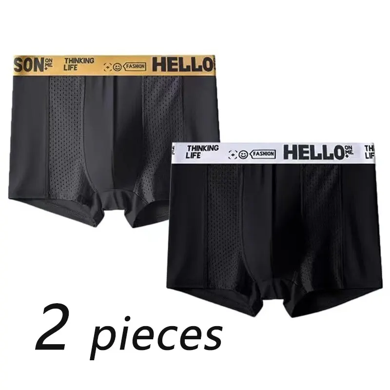 Men Boxers Shorts Underpants Underwear Ice Silk High Stretch Sports Breathable 2 Pieces 2XL 3XL 4XL