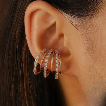 Punk Fashion Multilayer Crystal Clip Earrings For Women Without Hole Jewelry 2025 Trending Ear Bone Clip Fake Earrings Ear Cuffs