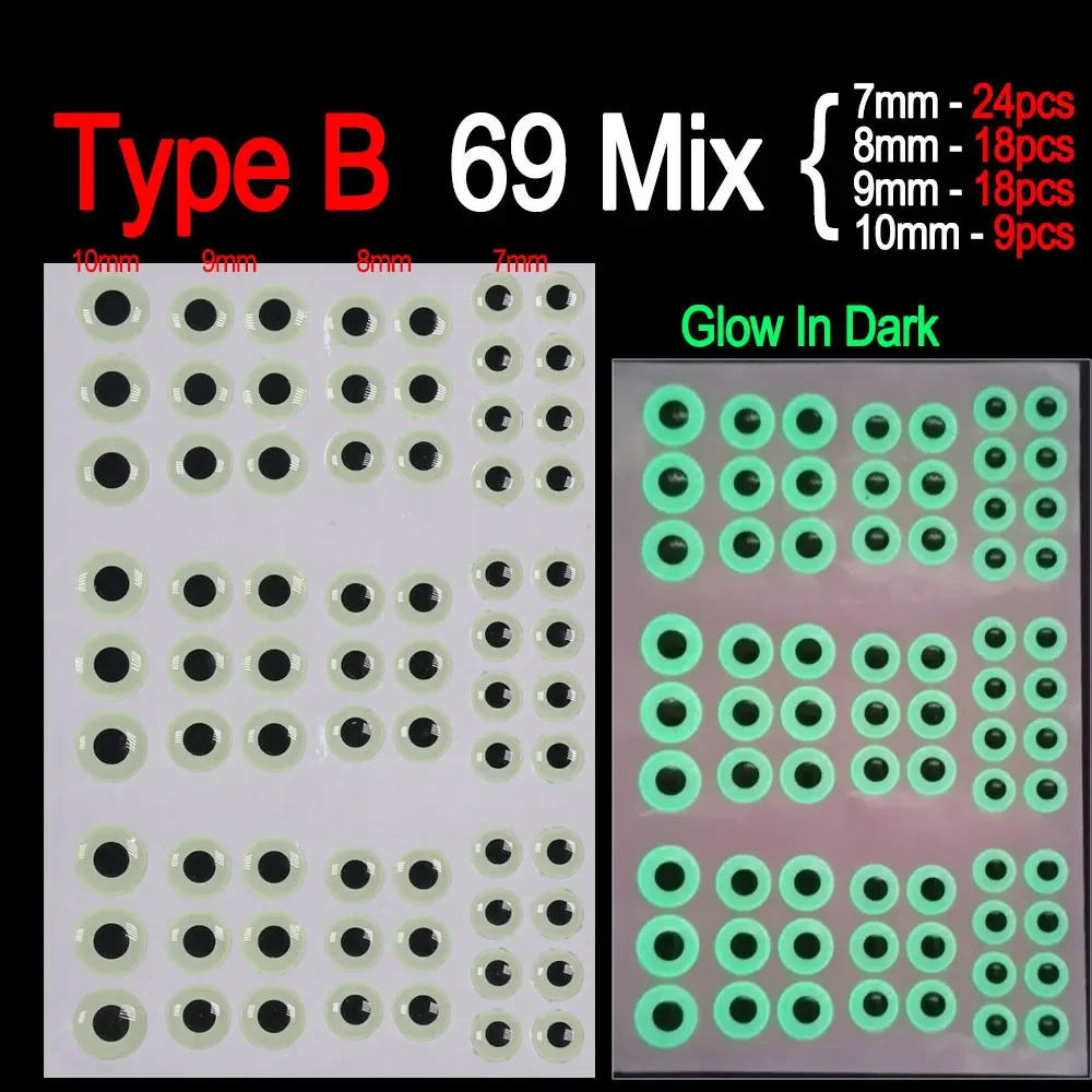 Bimoo 69pcs/183pcs Mix 3D Epoxy Luminous Fish Eyes 3D Night Glow Fish Eyes for Tying Streamer Saltwater Flies Jig Fishing Lures fishing lure fly tying thread fly tying beads