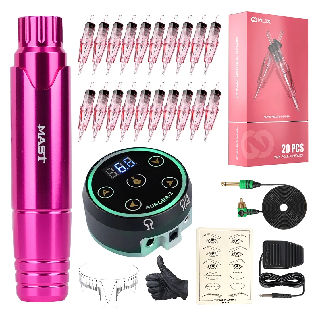 Mast Tattoo P10 RCA Rotary Machine Pen Permanent Makeup Kit With LED Display Power Supply Wjx Cartridge Supplies Set tattoo kit tattoo supplies