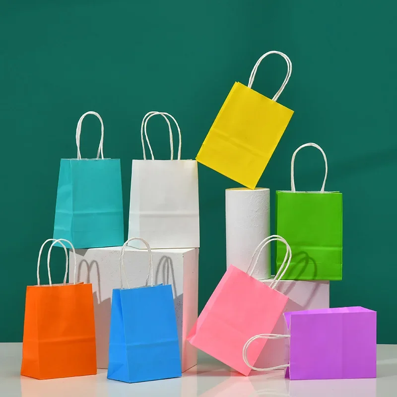 30/50/100pcs Mini Small Kraft Paper Bag with Handles Festival Gift Bag High Quality Candy Shopping Bags 2