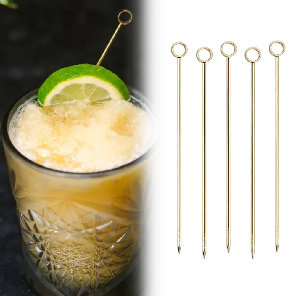 Stainless Steel Cocktail Sticks 5Pcs Fruit Sticks Reusable Drink Picks Toothpicks for Drinks