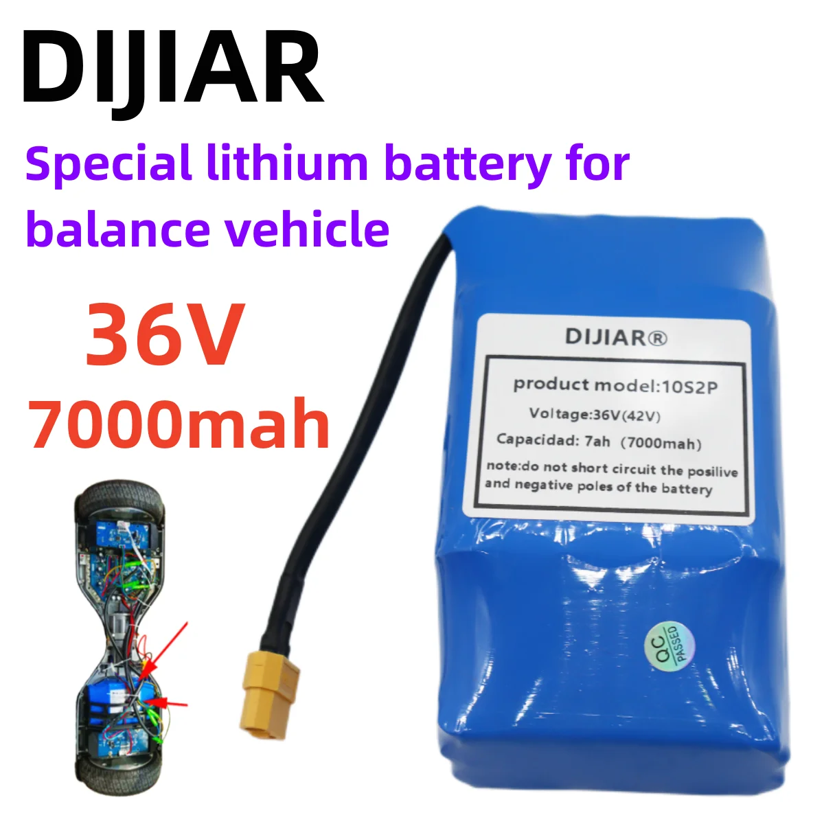 

10S2P 36V 7.0Ah Rechargeable Lithium Battery Customized Plug Smart BMS Balance Car, Golf Cart, Wheelchair, Electric Boat