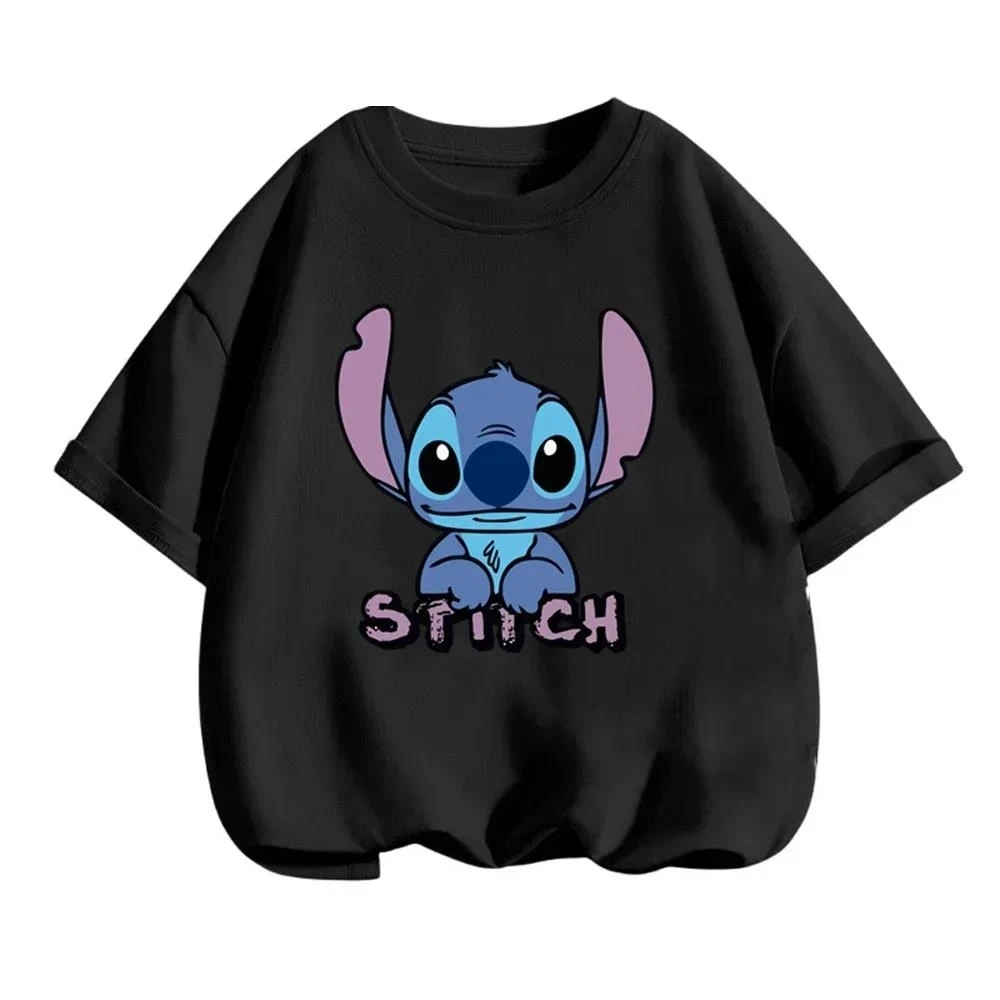 thumbnail image 1 of Camisón infantil de Stitch con diseño de anime kawaii, camisetas casuales de verano a la moda con múltiples dibujos animados, camisetas con cuello redondo y manga corta estampadas, 1 of 5