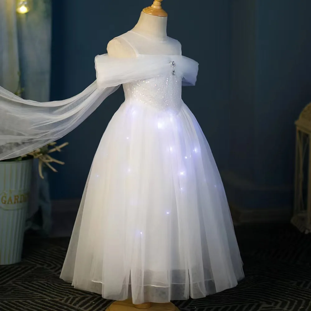 Halloween Costume for Girls Long Dress Princess Dress Mesh Lace Patchwork Puff Sleeve Children's Pluffy Pricess Birthday