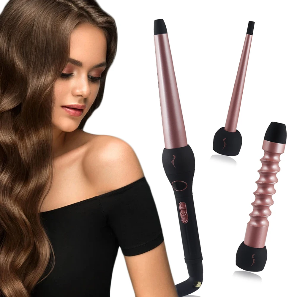 

3 In 1 Hair Curler Tourmaline Ceramic Professional Curling Irons LCD Display Hair Iron Waver Wand Curly Hair Styling Tools