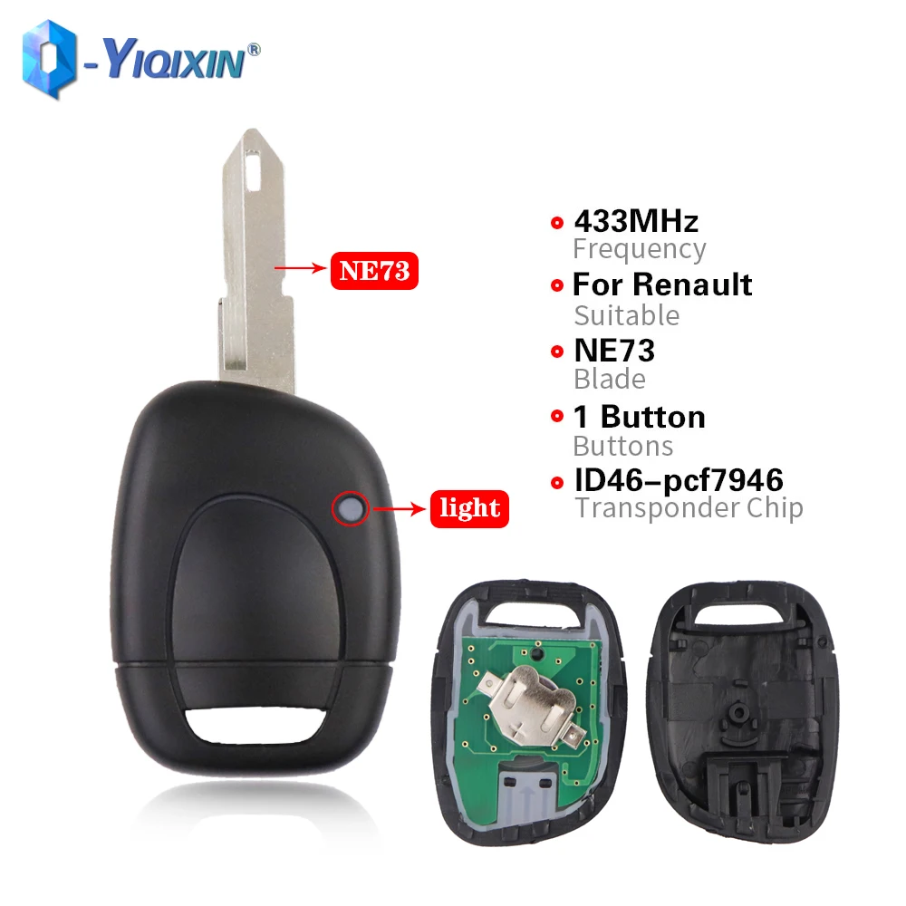 YIQIXIN Smart Car Control 433Mhz Remote For Renault Clio II Master Twingo Kangoo Fob NE73 Uncut Blade 1 Button ID46 PCF7946 Chip yiqixin 433 92mhz hitag aes pcf7953m 4a chip car fob alarm for renault megane 4 keyless entry blank replacement remote control