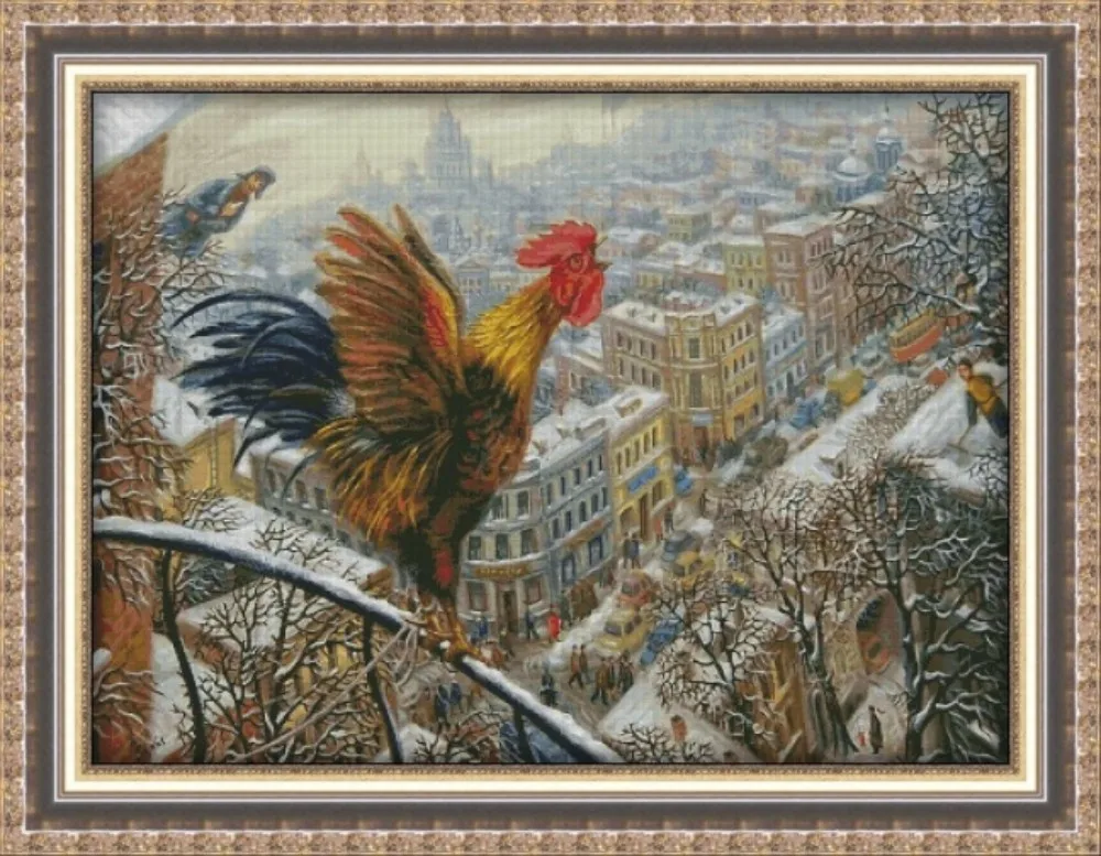 

Top Quality Winter Snowy Morning Rooster 16CT 14CT Unprinted Cross Stitch Kits Embroidery Art DIY Handmade Needlework Home Decor