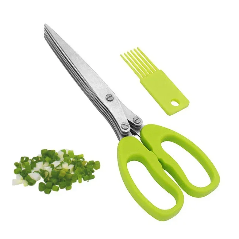 Multifunctional Multi Layers Stainless Steel Knives Kitchen Scissors 5 Blade Herb Scissors Scallion Cutter Kitchen Accessories 2