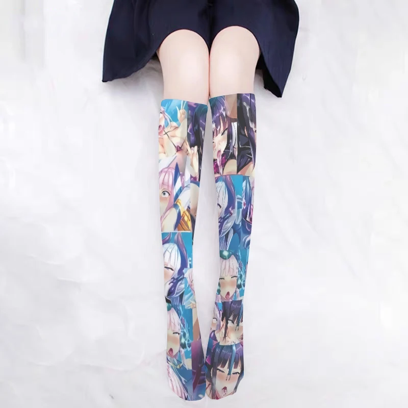 Harajuku Anime Girl Knee-Length Calf Stockings Pink Sweet Sexy Nylon Socks Cat Paw Rabbit Print Fashion Women Silk Stockings