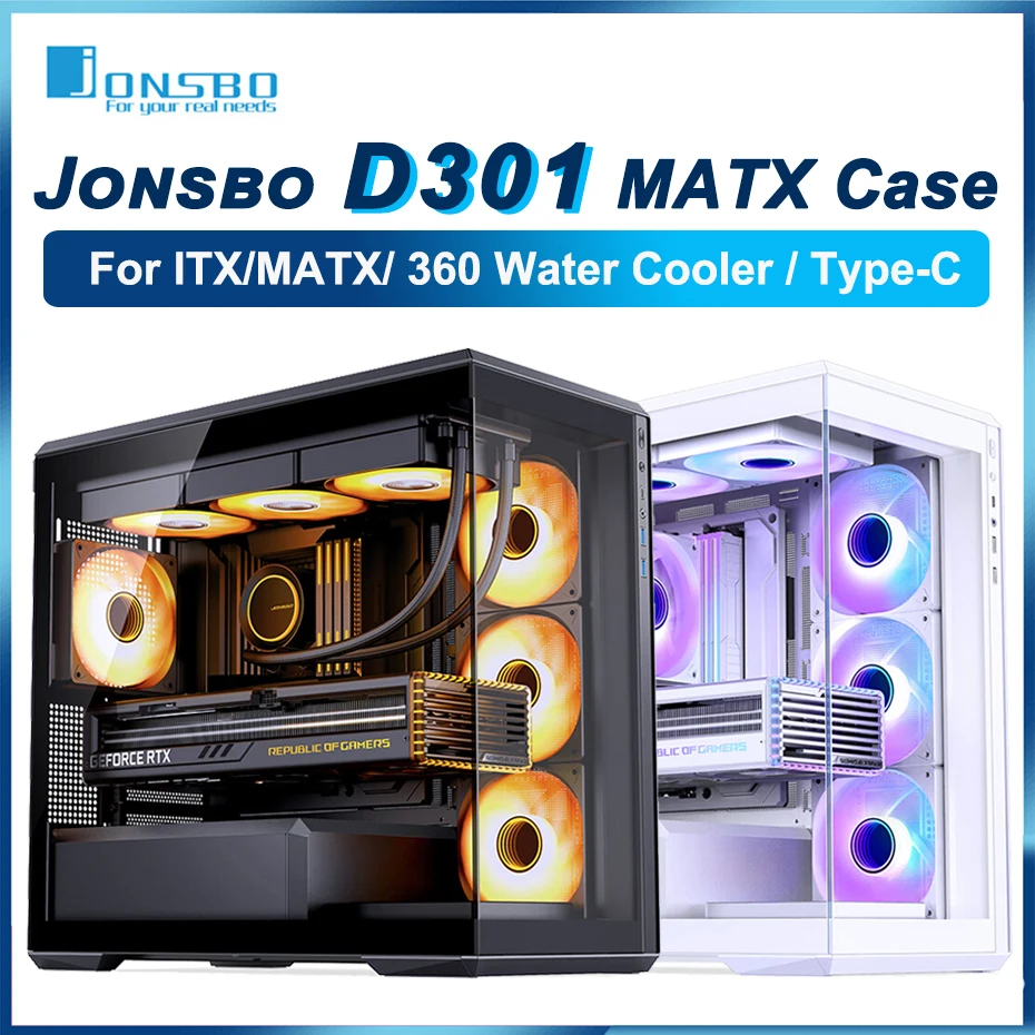 Jonsbo D301 Matx Case Senza Pilastri Panoramica Laterale Trasparenza Seaview Room Desktop Chassis Type-C Gen2 360 Water Cooler