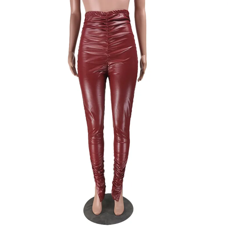 PU Leather Pants Ladies Fashion Split Autumn and Winter Trousers High Waist Zipper Ladies Pencil Slim 2022 New Pants