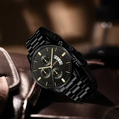 4PCS Business Men's Gift Box Watch Set Fashion Trend Quartz Watch Bracelet Necklace Ring Set Perfect Gift Set for Friends or Dad - Image 4