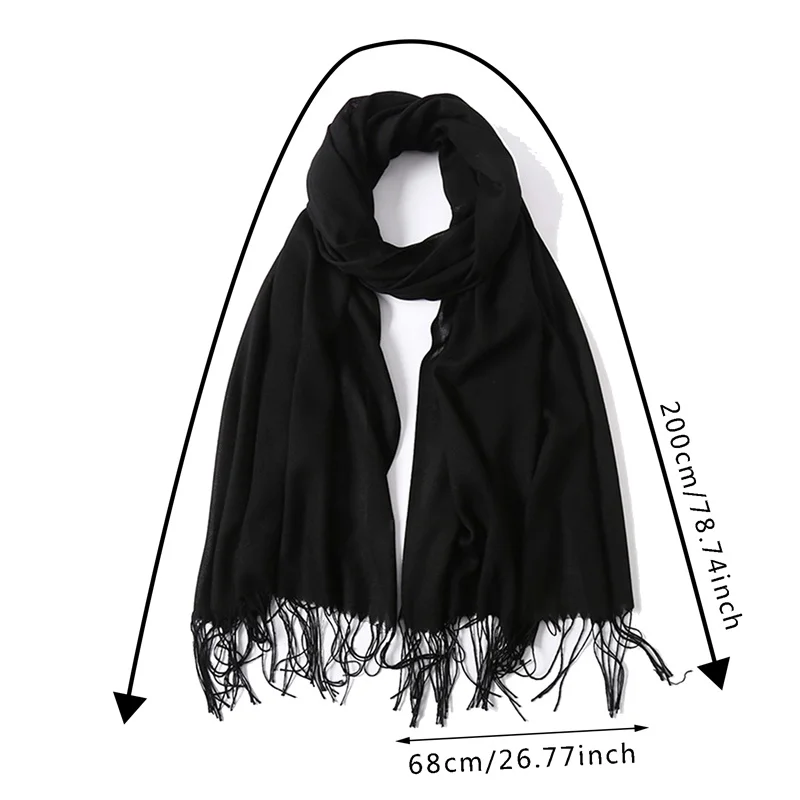 Winter Accessories Fashion Solid Color Women Scarf Winter Hijabs Tassels Long Lady Shawls Cashmere Like Pashmina Bandana Wraps