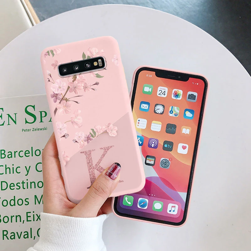 For Samsung Galaxy S10 S10E S 10 Plus Phone Cover Pink Letters Cute Flowers Pattern Soft Silicone Funda For Samsung S10+ Coque
