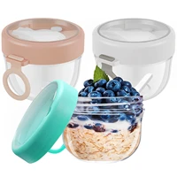 Overnight Oats Container With Lid Foldable Spoon Portable Yogurt Oatmeal Container Jar for Students Food Storage Container 1