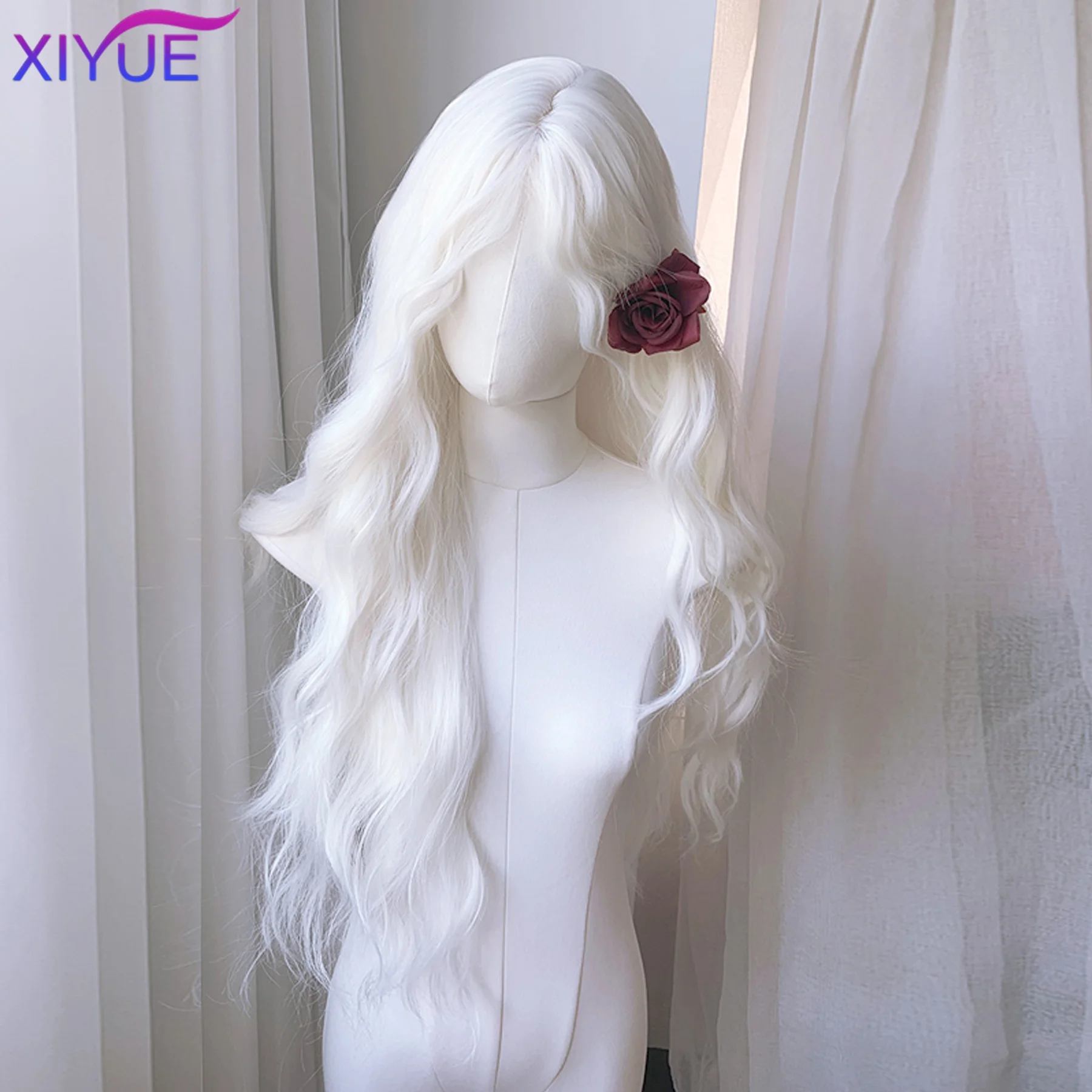 White Gold Water Ripple Synthetic Wig Female Gothic Style Dark Fairy Tale Series Points Bangs White Gold Water Ripple Long Wig b