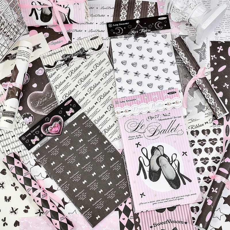 

30Sheets Pink Hot Silver Material Paper Background Stickers Aesthetic Notebooks Scrapbook Stationery Supplies Accessories