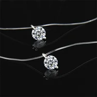 Collier en cristal brillant pour femmes, ligne de pêche transparente, rond en Zircon, ras du cou, chaîne de clavicule minimaliste, bijoux 6