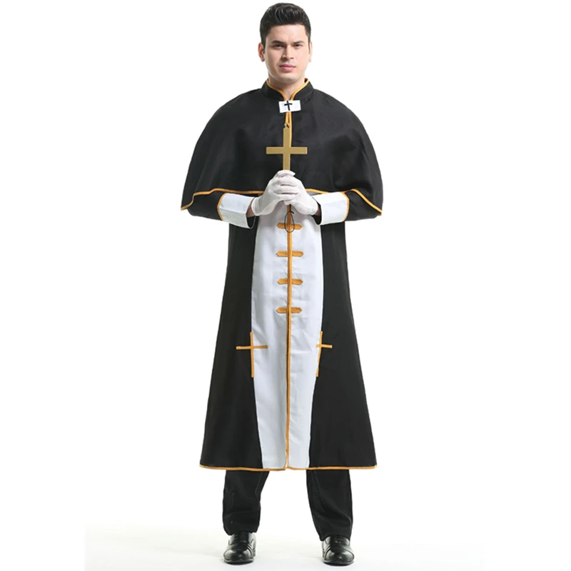 

Halloween Adult Christian Priest Jesus Costume Day of the Dead Mass Missionary Religious Pastor Catholic Cosplay Dress