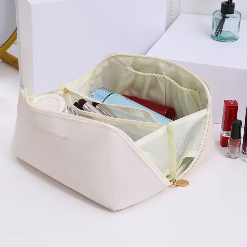 Kůže large-capacity cestovní kosmetický brašna přenosné líčení pouch ženy vodotěsný koupelna washbag multifunkce toiletry souprava