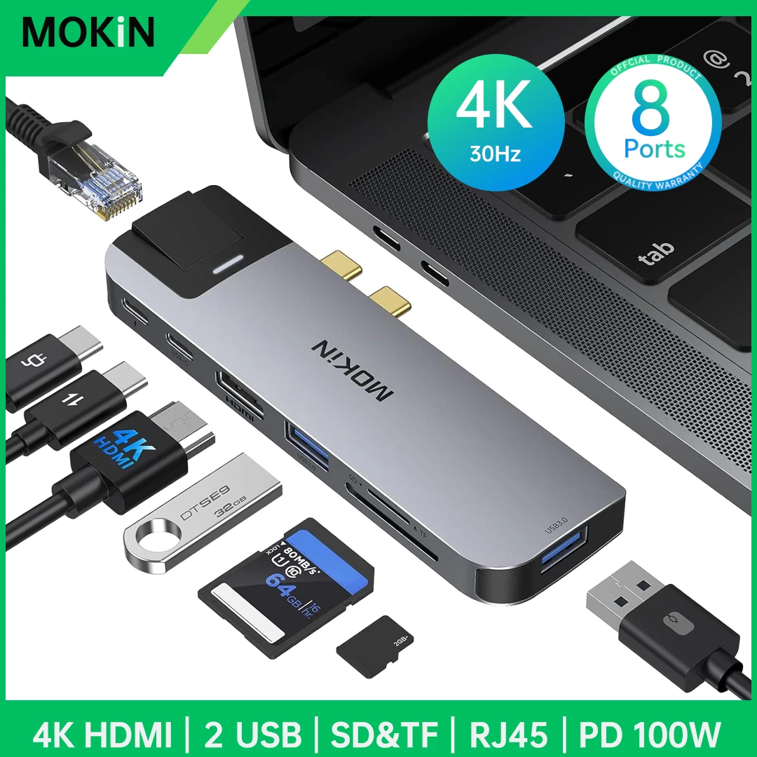 MOKIN USB C 허브 선더볼트 3 도킹 스테이션, PC 맥북 프로 노트북 액세서리, SD/TF 카드 리더, USB 3.0, USB 허브, 6, 7/8 in 2