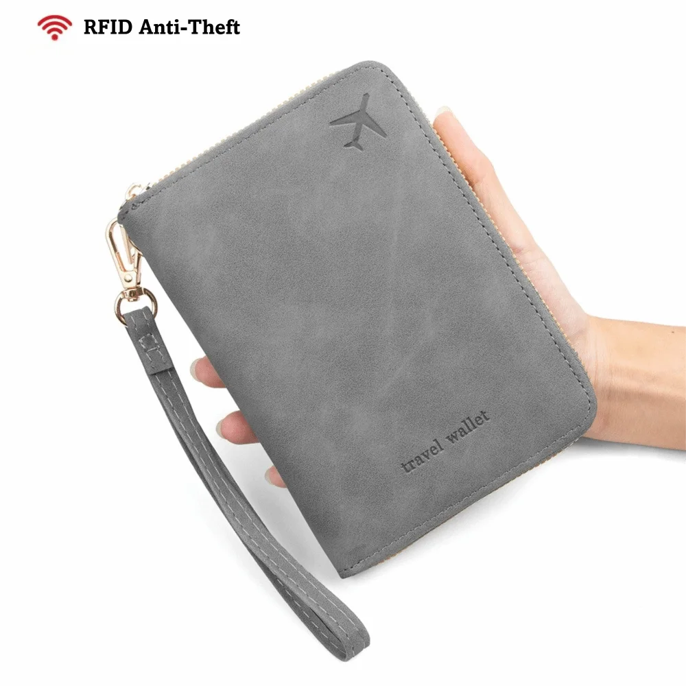 Versatile PU Leather RFID Passport Wallet with Secure Zipper Closure