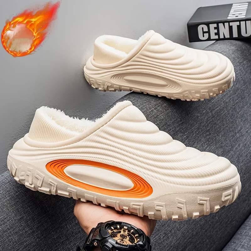 Men's and Women's New Waterproof Indoor and Outdoor Thickened Autumn and Winter Cotton Slippers, Non-Slip, Wear-Resistant, Warm, Slip-On