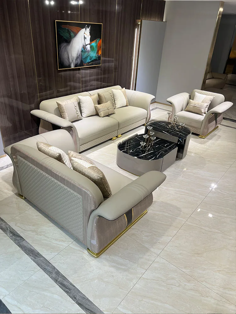 

Italian light luxury high-end luxury villa leather sofa modern large living room sofa new