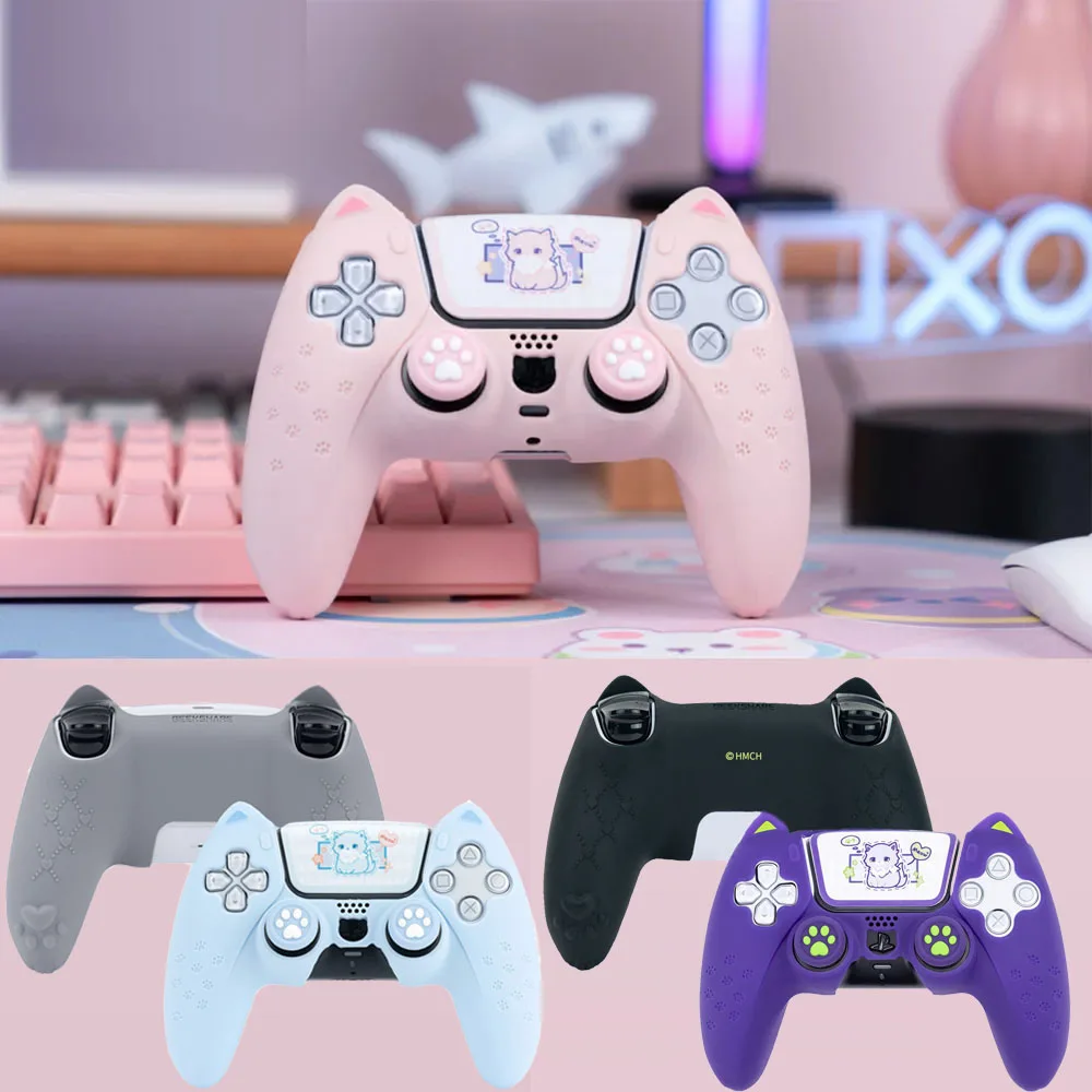Cat Paw Pink Love Custodia Protettiva In Silicone Morbido Per La Copertura Della Pelle Per Sony Playstation Dualsense 5 Controller Ps5 Thumb Stick Gri