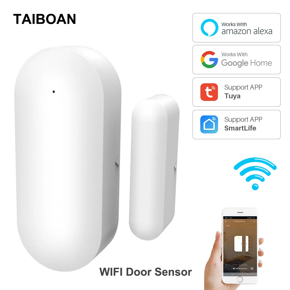 

Датчик двери и окон с Wi-Fi, охранная сигнализация, пульт дистанционного управления, совместим с приложением Alexa Google Home Tuya Smart Life