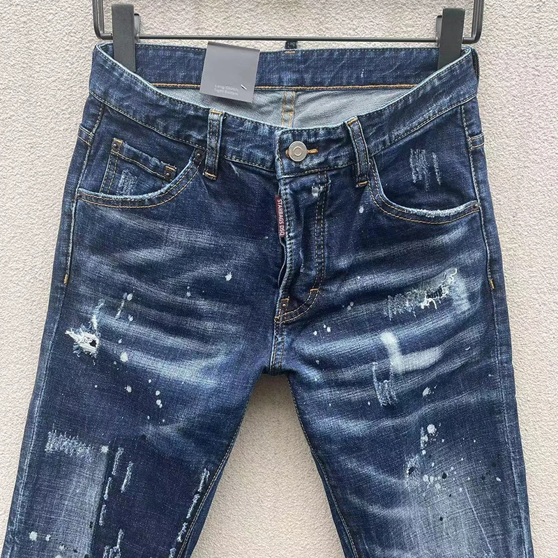 chareiharper dsq 9116 men's skinny Skinny jeans Ripped fabric Stretch Paint Splash black patchwork jeans