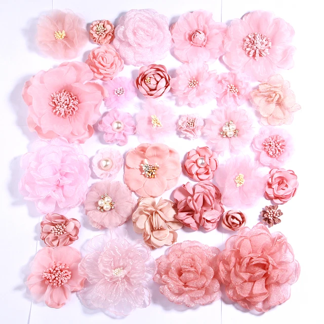 10Pcs Peach Series Handmade Rose Chiffon Fabric Artificial Flowers For Wedding Invitation Dress Clothing Hats Craft Projects