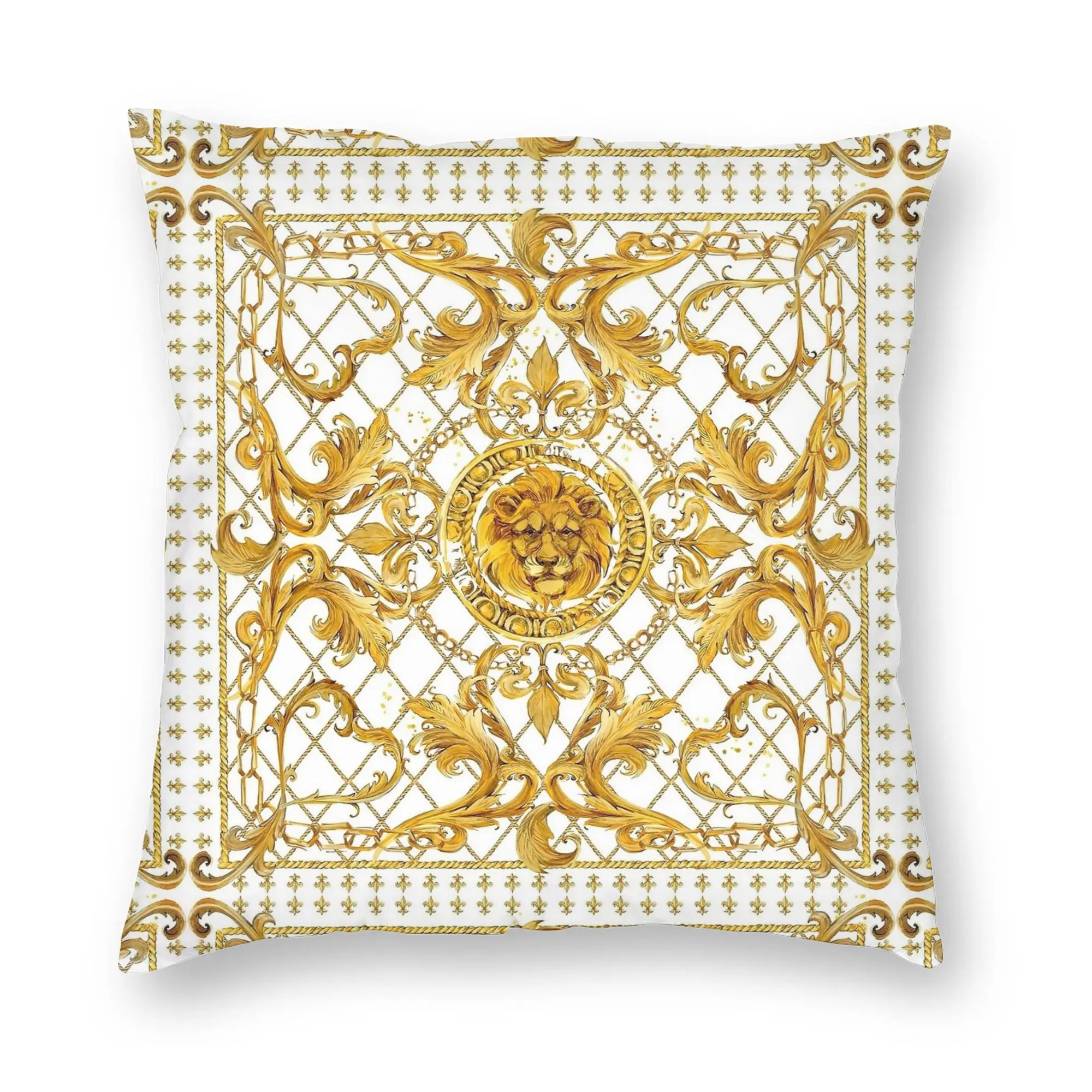 Elegant Baroque Gold Medallion Decorative Pillowcase - Luxurious Soft Fabric Cushion Cover