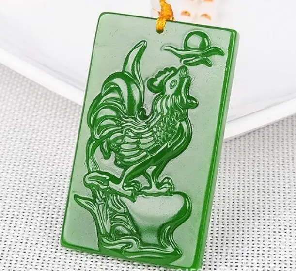 

Green Natural Jasper Pendant jade chicken statue stone Collection China Hand Carving Jewelry Fashion Amulet Men Women Gifts