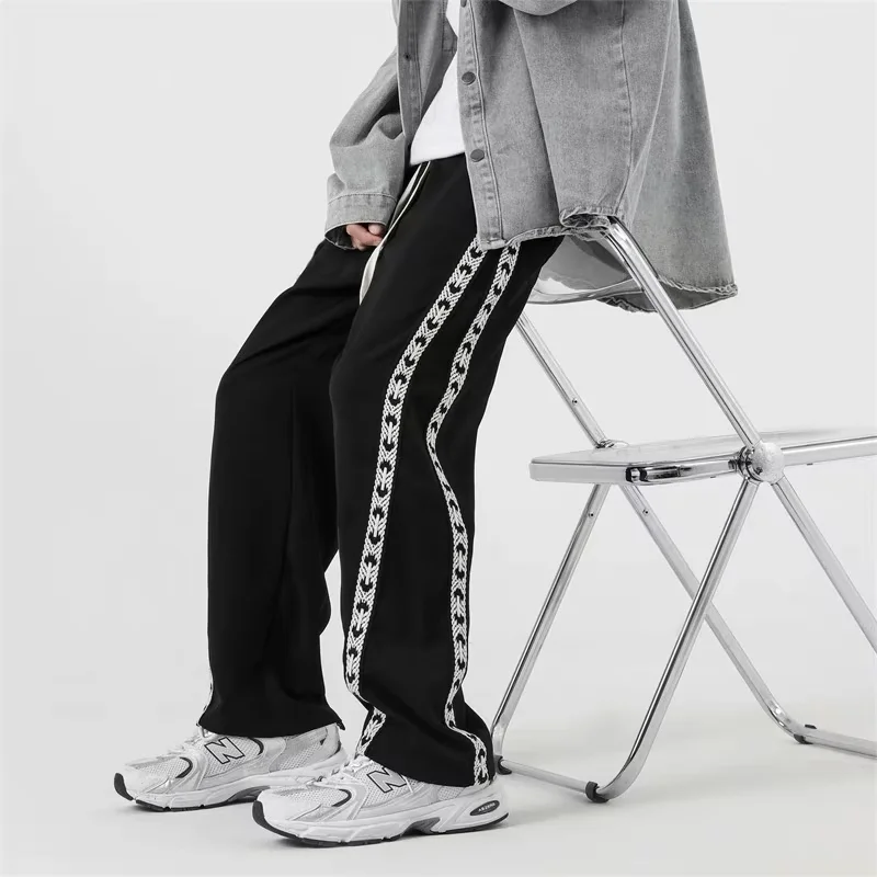 

HOUZHOU Men's Sweatpants Loose Side Striped Splice Guard Pants Joggers Wide Leg Trousers Male Casual Korean Streetwear Hip Hop