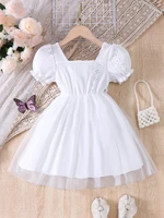 Robe en maille à manches courtes et col carré pour filles, avec broderie florale, idéale pour les fêtes et les cadeaux, pour les âges de 4 à 7 ans 2