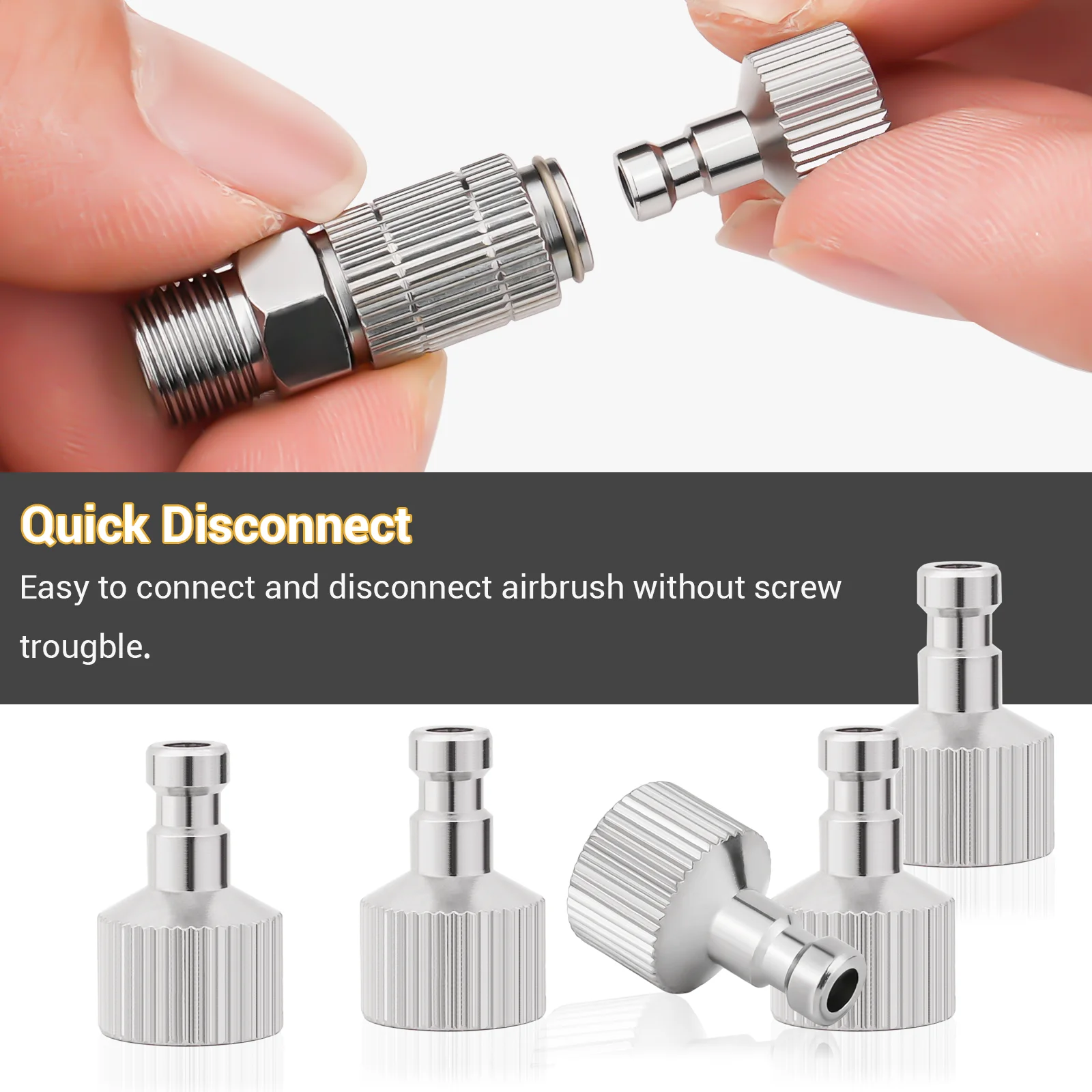 Airbrush Quick Disconnect Coupler Release Fitting Plug, 6pcs 1/8 in BSP Male and Female Connections Adapter Air Brush Accessory 3