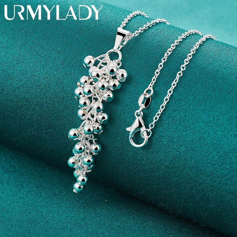 

URMYLADY 925 Sterling Silver Matte Grape Beads 16/18/20/22/24/26/28/30 Inch Pendant Necklace For Women Party Fashion Jewelry