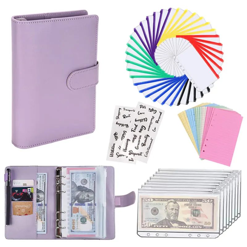 Good Material A6 PU Leather Budget Binder Notebook Cash Envelopes System Set Binder Pockets Money Budget Saving Bill Organizer