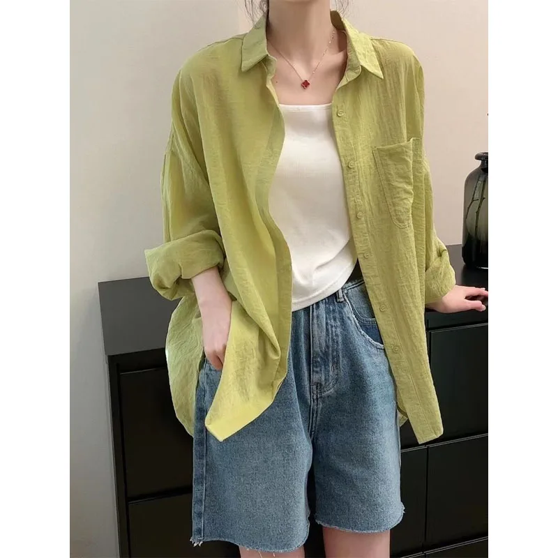 Simplicity Versatile Commuting Women's Clothing 2023 Autumn and Winter New Splice Pockets Button POLO Collar Long Sleeved Shirt