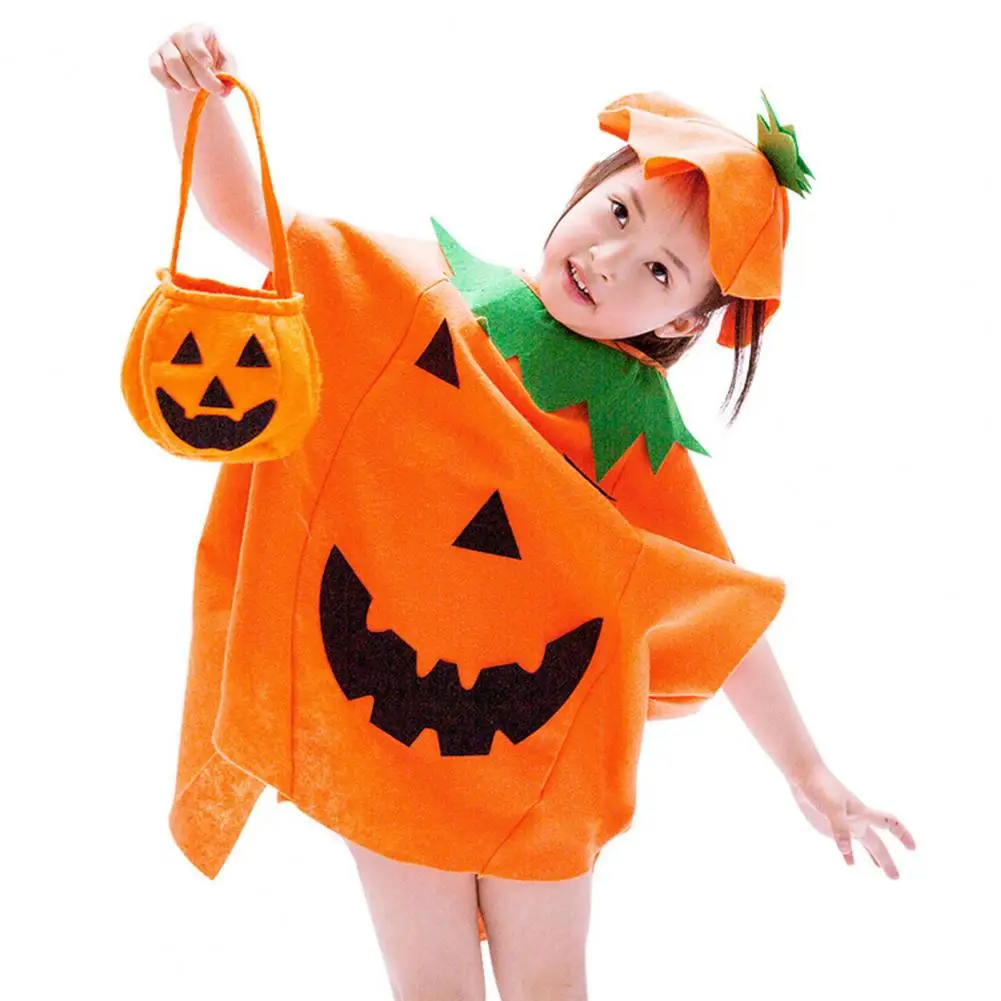 

Adults Pumpkin Costume Halloween Pumpkin Costume Kids Party Cosplay Clothes Cape Hat Candy Bag Unisex Children's Photo Prop