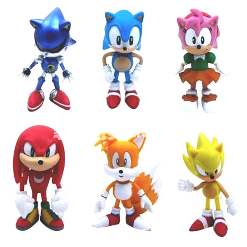 Set Sonic Figure Toy Tails Erahog Action Figures Knuckles Doll Dr. Eggman Cartoon Figurine Bambole Da Collezione Bambini Hedgehog Toy