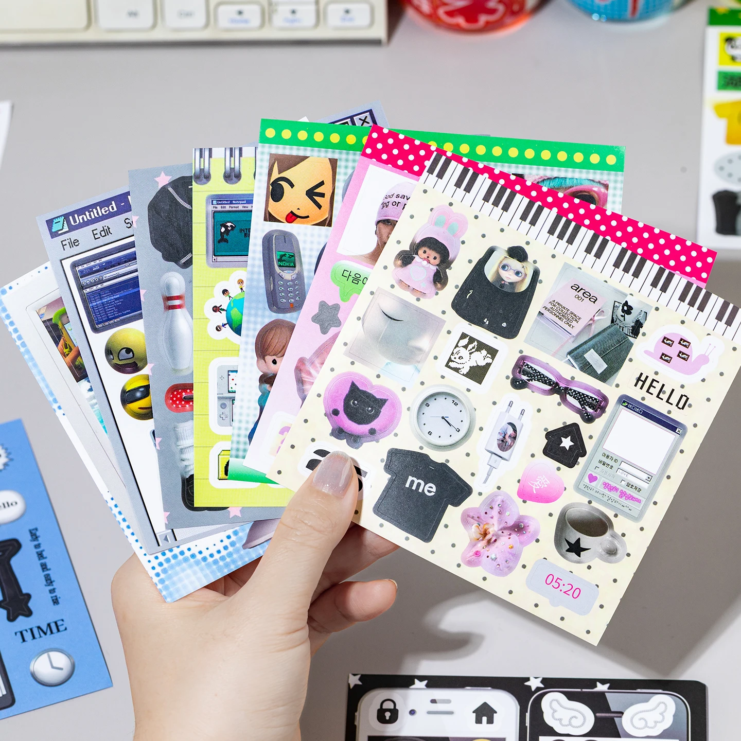 컬러풀 마켓 테마 다이컷 스티커북 20개 DIY 데코레이션 스크랩북 폰케이스 콜라주 미적 감각의 문구 스티커