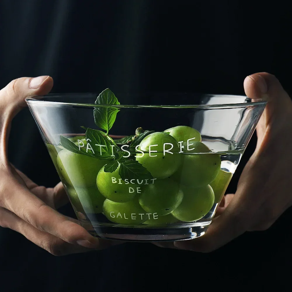 Transparent Glass Salad Bowl English Letter Dinner Plates Soup container Deep Dish Dinnerware Kitchen Accessories For Fruit Soup